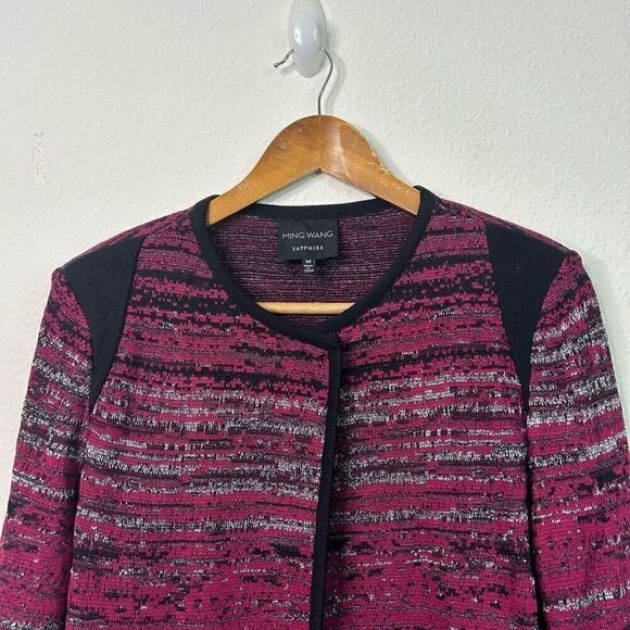 Ming Wang Sapphire Women’s Red Multicolor Button Crossover Blazer Size M - Picture 2 of 16